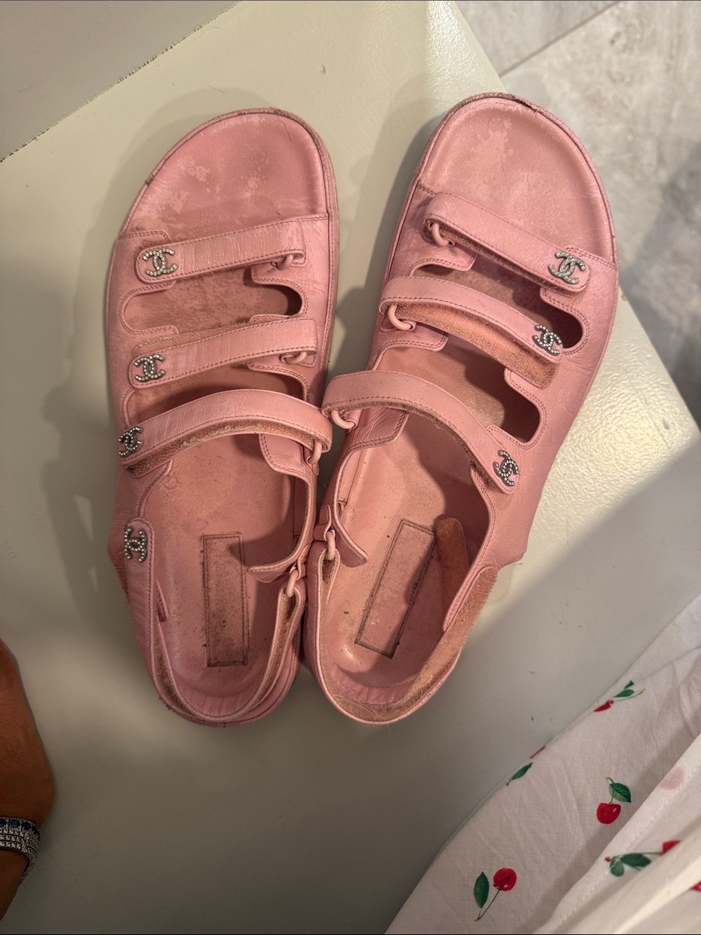 CHANEL Pink Triple-Strap Kids Sandals with CC Hardware